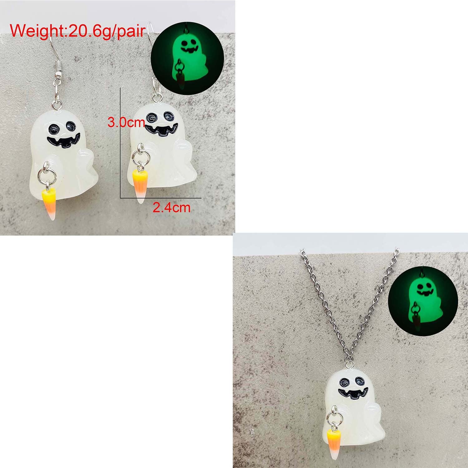 Wholesale  3D Glow-in-the-Dark Ghost Pumpkin Candy Corn Pendant Earrings